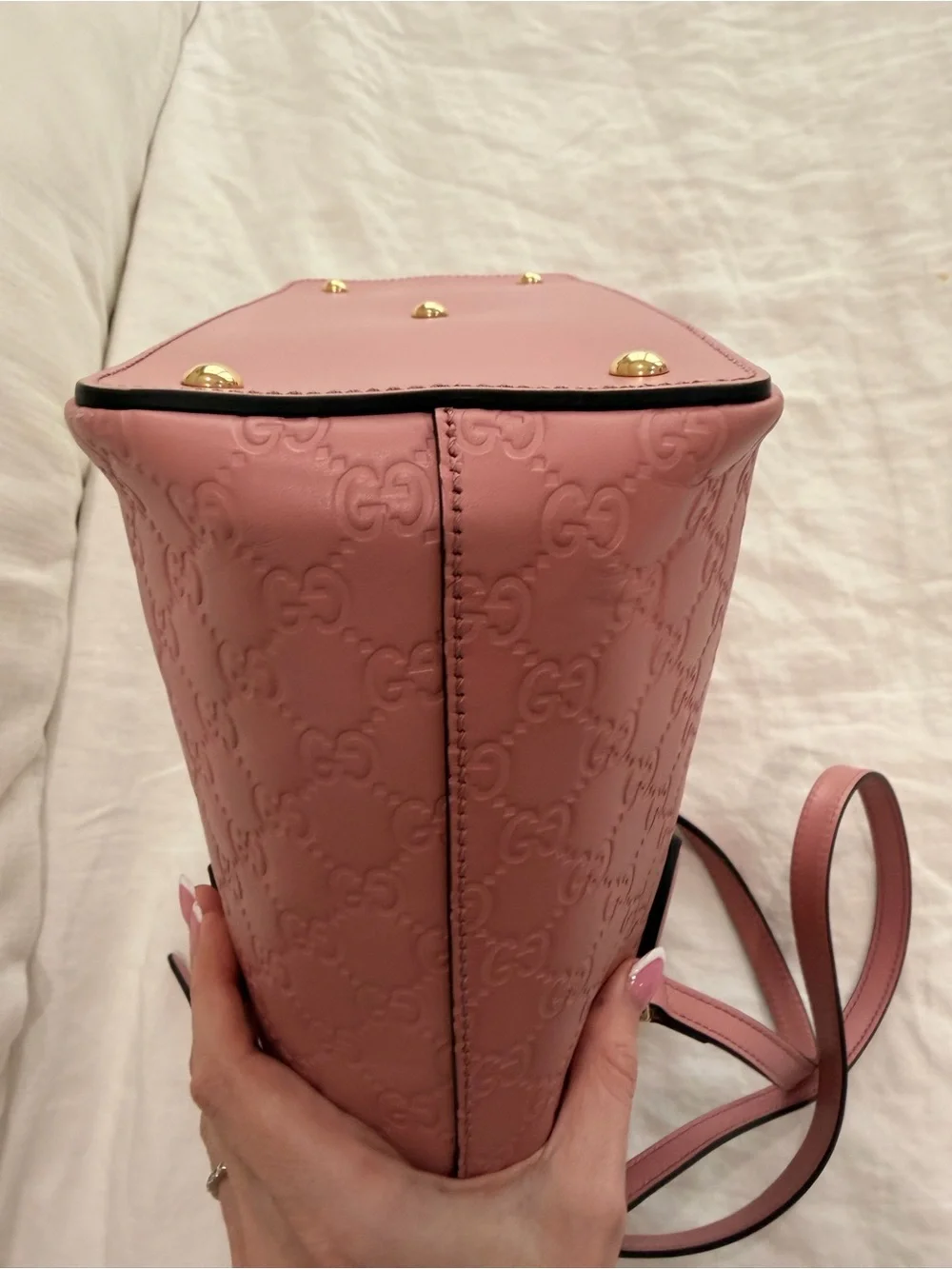 Gucci Rose Pink Embossed GG Leather Tote - Picture 9 of 12